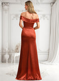 Precious A-line Off the Shoulder Floor-Length Stretch Satin Bridesmaid Dress BF2P0025757