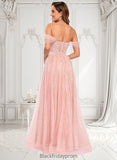 Cora A-line Sweetheart Off the Shoulder Floor-Length Tulle Floral Lace Prom Dresses With Appliques Lace BF2P0025870