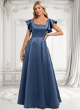 Marie A-line Square Floor-Length Satin Bridesmaid Dress With Ruffle BF2P0025774