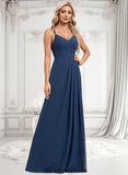 Veronica A-line V-Neck Floor-Length Chiffon Bridesmaid Dress BF2P0025803