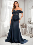 Carla Trumpet/Mermaid Off the Shoulder Sweep Train Satin Prom Dresses With Sequins Appliques Lace BF2P0025835