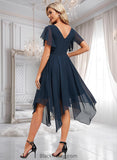 Lilia A-line V-Neck Asymmetrical Chiffon Bridesmaid Dress With Ruffle BF2P0025804