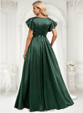 Destiney A-line Scoop Floor-Length Stretch Satin Bridesmaid Dress With Ruffle BF2P0025770