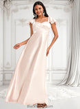 Ivy A-line V-Neck Floor-Length Stretch Satin Bridesmaid Dress With Bow BF2P0025759