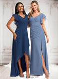 Judith A-line V-Neck Floor-Length Chiffon Bridesmaid Dress With Ruffle BF2P0025729