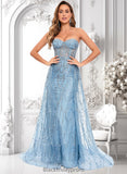 Robin Sheath/Column Sweetheart Sweep Train Sequin Tulle Prom Dresses With Sequins BF2P0025860