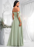 Amari A-line Cowl Floor-Length Chiffon Bridesmaid Dress With Bow BF2P0025738