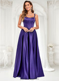 Amara Ball-Gown/Princess Scoop Floor-Length Satin Prom Dresses With Appliques Lace Beading BF2P0025865