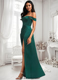 Jemima A-line Off the Shoulder Floor-Length Satin Bridesmaid Dress BF2P0025743