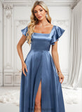 Alyvia A-line Square Floor-Length Stretch Satin Bridesmaid Dress With Ruffle BF2P0025769