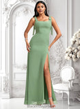 Nola A-line Square Floor-Length Chiffon Bridesmaid Dress With Bow BF2P0025740