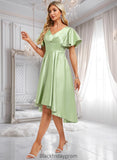 Andrea A-line V-Neck Asymmetrical Satin Bridesmaid Dress With Ruffle BF2P0025776