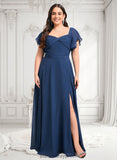 Jacqueline A-line V-Neck Floor-Length Chiffon Bridesmaid Dress With Ruffle BF2P0025802