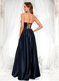 Magdalena Ball-Gown/Princess V-Neck Floor-Length Satin Prom Dresses BF2P0025840