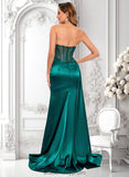 Paloma Trumpet/Mermaid Straight Sweep Train Stretch Satin Prom Dresses With Pleated BF2P0025849