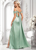 Rose A-line Cowl Cold Shoulder Floor-Length Stretch Satin Bridesmaid Dress With Bow Ruffle BF2P0025807