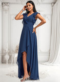 Lucille A-line V-Neck Asymmetrical Chiffon Bridesmaid Dress With Ruffle BF2P0025733