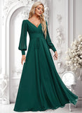 Megan A-line V-Neck Floor-Length Chiffon Bridesmaid Dress BF2P0025816