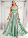 Carlie A-line Square Floor-Length Stretch Satin Bridesmaid Dress With Bow BF2P0025788