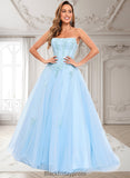 Amya Ball-Gown/Princess Straight Sweep Train Tulle Prom Dresses With Sequins Appliques Lace BF2P0025864