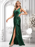 Ximena Trumpet/Mermaid V-Neck Floor-Length Stretch Satin Bridesmaid Dress BF2P0025812