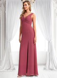 Sasha A-line V-Neck Floor-Length Chiffon Bridesmaid Dress BF2P0025753