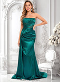 Paloma Trumpet/Mermaid Straight Sweep Train Stretch Satin Prom Dresses With Pleated BF2P0025849