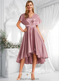 Scarlett A-line V-Neck Asymmetrical Stretch Satin Bridesmaid Dress BF2P0025752