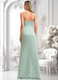 Valentina A-line Square Floor-Length Satin Bridesmaid Dress With Ruffle BF2P0025736