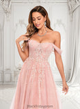 Cora A-line Sweetheart Off the Shoulder Floor-Length Tulle Floral Lace Prom Dresses With Appliques Lace BF2P0025870