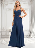 Veronica A-line V-Neck Floor-Length Chiffon Bridesmaid Dress BF2P0025803