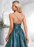 Jayda A-line V-Neck Floor-Length Stretch Satin Bridesmaid Dress BF2P0025786