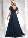 Avery A-line V-Neck Floor-Length Chiffon Bridesmaid Dress BF2P0025806