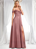 Willow A-line Cold Shoulder Floor-Length Satin Bridesmaid Dress BF2P0025750