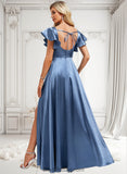 Alyvia A-line Square Floor-Length Stretch Satin Bridesmaid Dress With Ruffle BF2P0025769