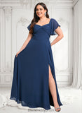 Jacqueline A-line V-Neck Floor-Length Chiffon Bridesmaid Dress With Ruffle BF2P0025802