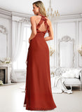 Angie A-line V-Neck Floor-Length Chiffon Bridesmaid Dress With Ruffle BF2P0025754