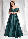 Sheila A-line Off the Shoulder Floor-Length Satin Prom Dresses With Pleated BF2P0025851