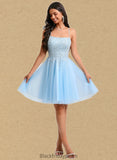 Kaylynn A-line Scoop Short Tulle Sequin Homecoming Dress With Sequins Beading BF2P0025706