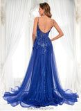 Logan Trumpet/Mermaid Straight Sweep Train Tulle Sequin Prom Dresses With Sequins Appliques Lace BF2P0025857