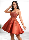 Tessa A-line Scoop Short Satin Lace Homecoming Dress With Sequins BF2P0025683