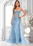 Robin Sheath/Column Sweetheart Sweep Train Sequin Tulle Prom Dresses With Sequins BF2P0025860