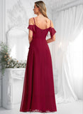 Meghan A-line Cold Shoulder Floor-Length Chiffon Bridesmaid Dress With Ruffle BF2P0025755