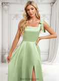 Josie A-line Square Floor-Length Satin Bridesmaid Dress With Bow BF2P0025778