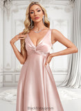 Yareli A-line V-Neck Floor-Length Stretch Satin Bridesmaid Dress BF2P0025779