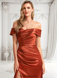 Precious A-line Off the Shoulder Floor-Length Stretch Satin Bridesmaid Dress BF2P0025757