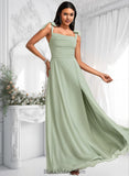 Amari A-line Cowl Floor-Length Chiffon Bridesmaid Dress With Bow BF2P0025738