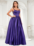 Amara Ball-Gown/Princess Scoop Floor-Length Satin Prom Dresses With Appliques Lace Beading BF2P0025865