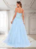 Amya Ball-Gown/Princess Straight Sweep Train Tulle Prom Dresses With Sequins Appliques Lace BF2P0025864