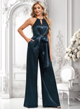 Harriet Jumpsuit/Pantsuit Halter Floor-Length Stretch Satin Bridesmaid Dress BF2P0025805